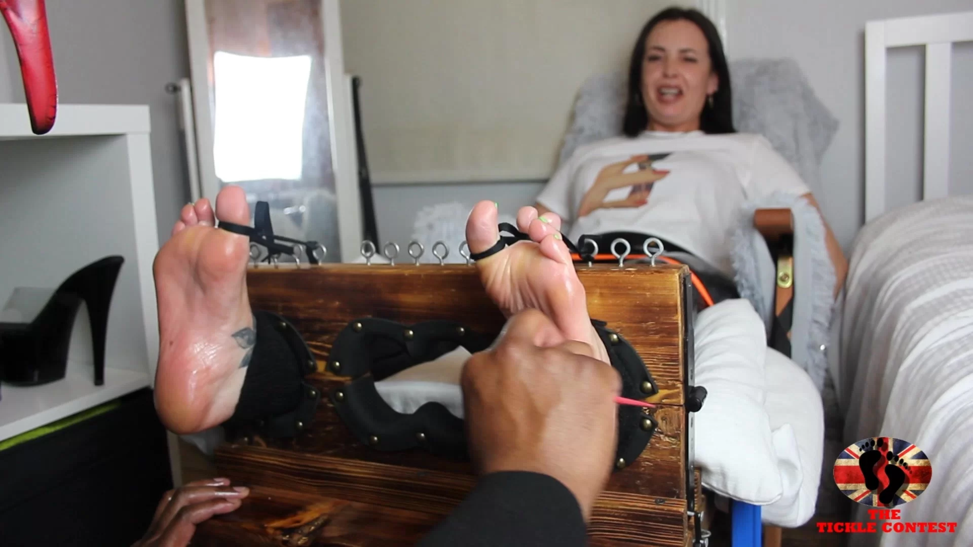 TheTickleContest – Tickling Goddess Leyla IN THE STOCKS! Part 1-mf, Tickling Feet