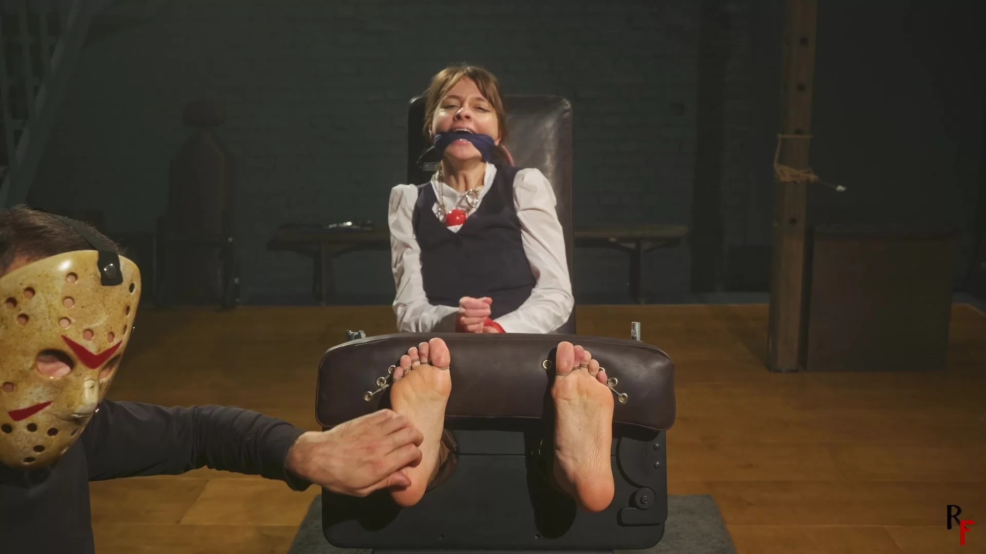 RFStudioProduction – Anfisa – Nylon and Barefoot Tickling in Stocks- mf, NylonFeet, TicklingFeet